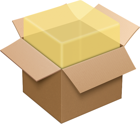 MacOS X installer icon of a cardboard box and yellow cube
